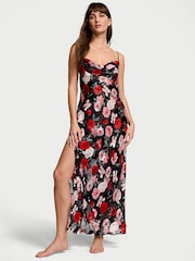 Victoria's Secret Black Floral Atelier Burnout Satin Plunge Dress - Image 1 of 4