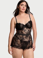 Victoria's Secret Black Lace Unlined Balcony Babydoll Set - Image 1 of 3