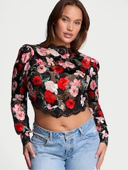 Victoria's Secret Black Floral Atelier Bolero Crop Top - Image 1 of 4