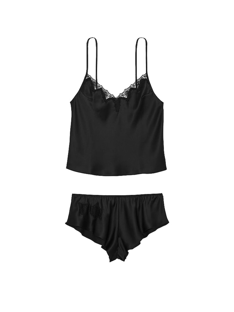Victoria's Secret Black Satin Lace Trim Cami Set - Image 3 of 3 Victoria's Secret Black Satin Lace Trim Cami Set - Image 3 of 3