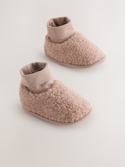 Neutral Brown Borg Baby Sock Top Boots (0-2mths) - Image 1 of 6