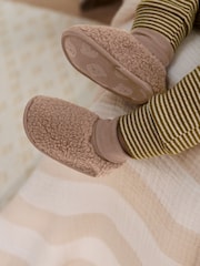Neutral Brown Borg Baby Sock Top Boots (0-2mths) - Image 2 of 6