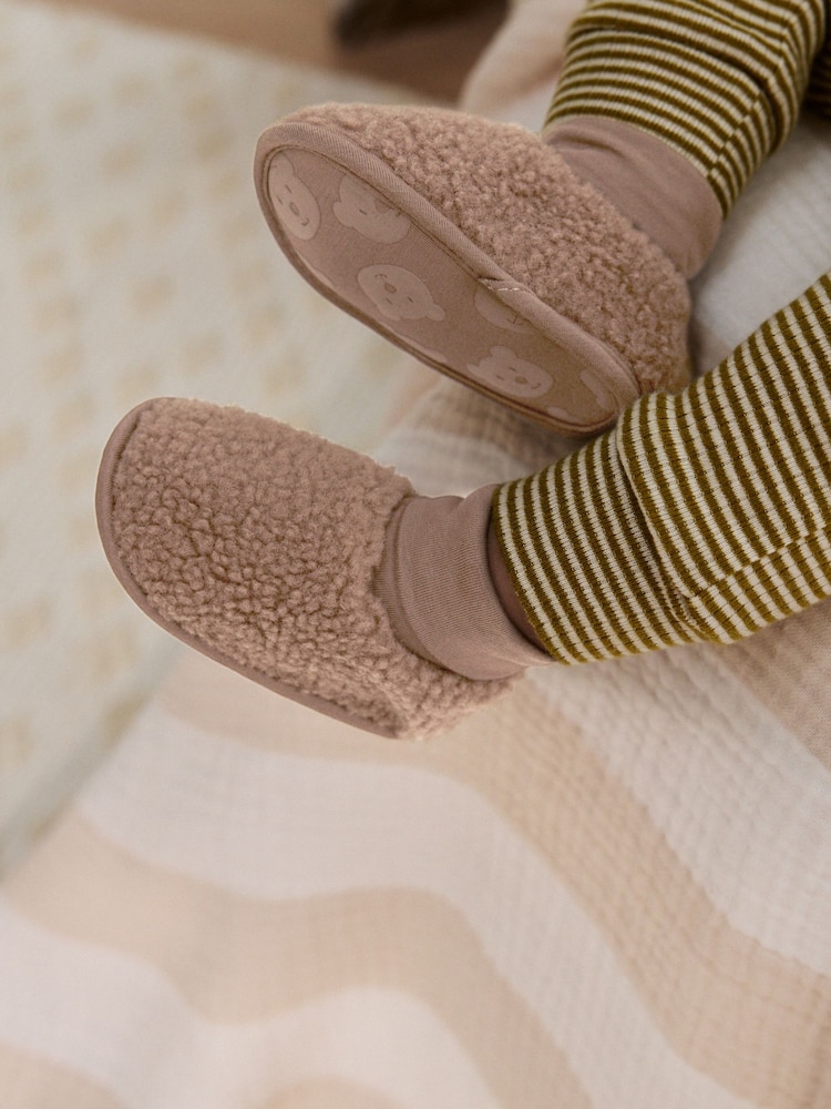 Neutral Brown Borg Baby Sock Top Boots (0-2mths) - Image 2 of 6