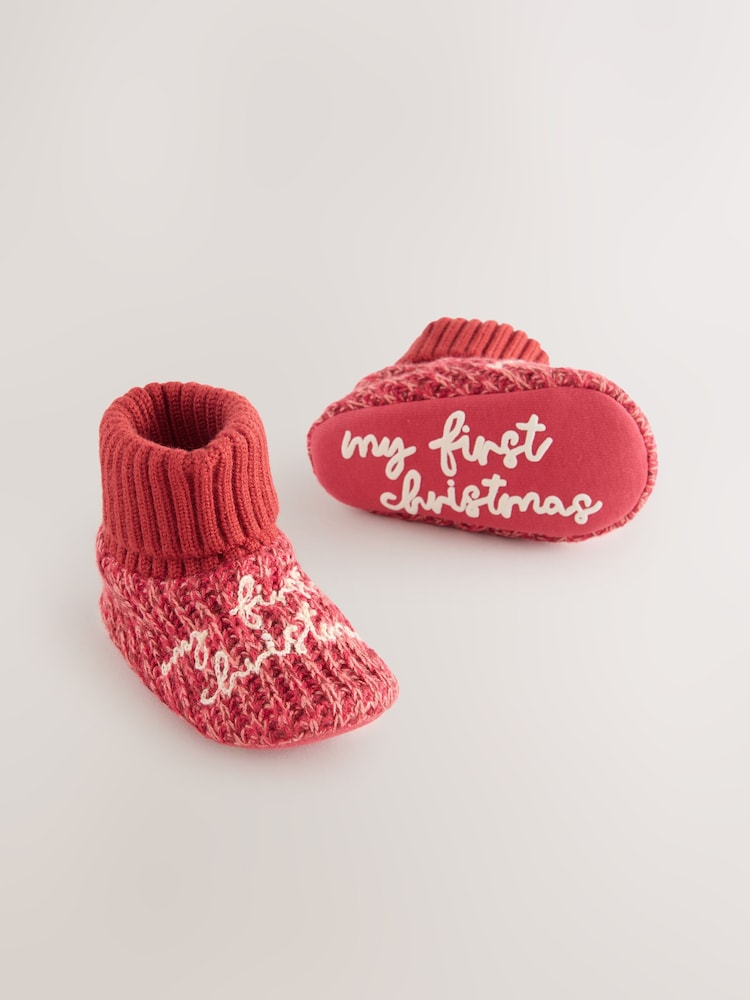 Red My First Christmas Baby Socks Top Boot Shoes (0-12mths) - Image 1 of 5