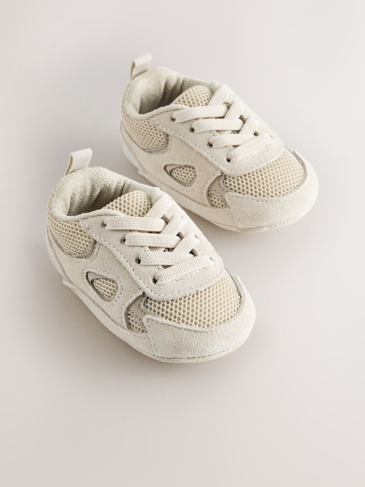 Neutral Baby Elastic Lace Slip-Ons Trainers (0-2mths) - Image 1 of 5