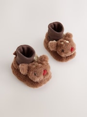Tan Brown Christmas Reindeer Baby Socks Top Boots (0-18mths) - Image 1 of 5