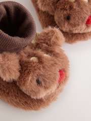 Tan Brown Christmas Reindeer Baby Socks Top Boots (0-18mths) - Image 2 of 5