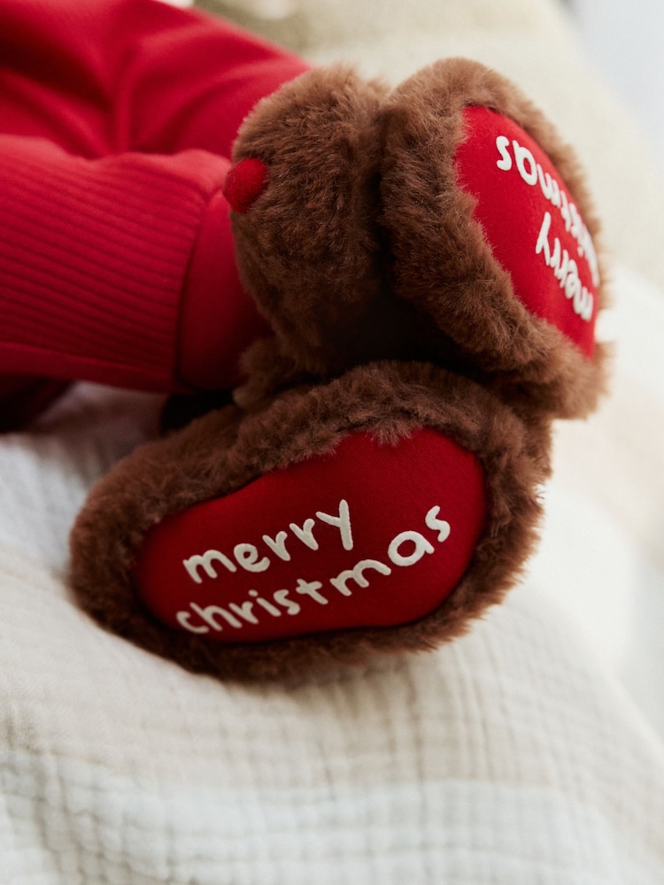 Tan Brown Christmas Reindeer Baby Socks Top Boots (0-18mths) - Image 5 of 5