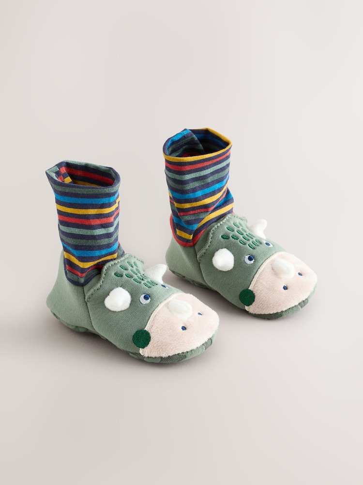 Green Dinosaur Baby Sock Top Boot Shoes (0-18mths) - Image 1 of 4