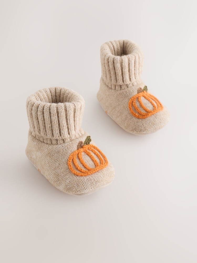 Neutral/Orange Pumpkin Baby Sock Top Boot Shoes (0-18mths) - Image 1 of 5