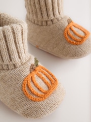 Neutral/Orange Pumpkin Baby Sock Top Boot Shoes (0-18mths) - Image 3 of 5