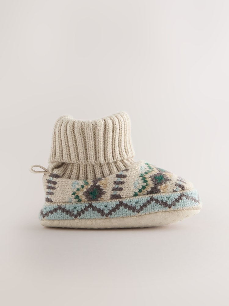 Neutral/Blue Fairisle Baby Sock Top Boot Shoes (0-2mths) - Image 2 of 5 Neutral/Blue Fairisle Baby Sock Top Boot Shoes (0-2mths) - Image 2 of 5
