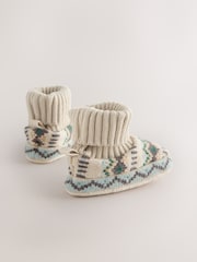 Neutral/Blue Fairisle Baby Sock Top Boot Shoes (0-2mths) - Image 4 of 5