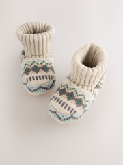Neutral/Blue Fairisle Baby Sock Top Boot Shoes (0-2mths) - Image 5 of 5