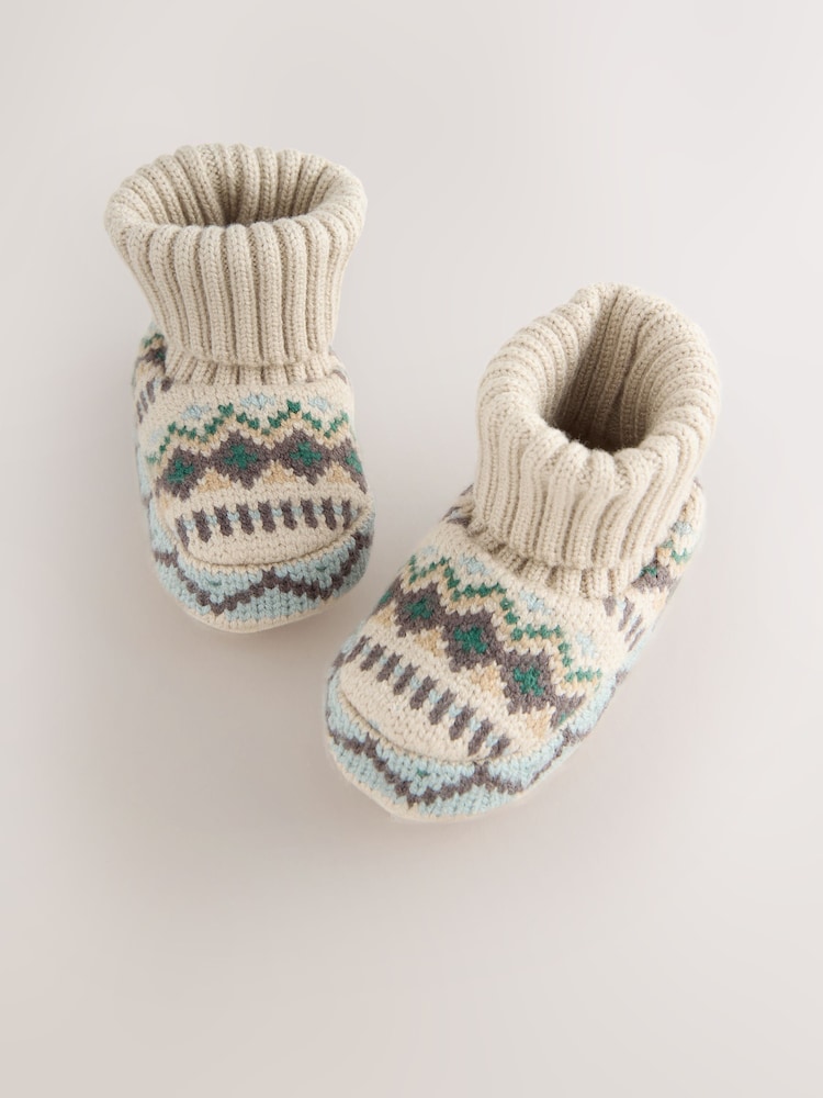 Neutral/Blue Fairisle Baby Sock Top Boot Shoes (0-2mths) - Image 5 of 5