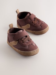 Brown Chocolate Baby Touch Fastening Elastic Lace Chevron Trainers (0-2mths) - Image 1 of 1