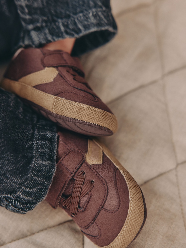 Brown Chocolate Baby Touch Fastening Elastic Lace Chevron Trainers (0-2mths) - Image 6 of 6