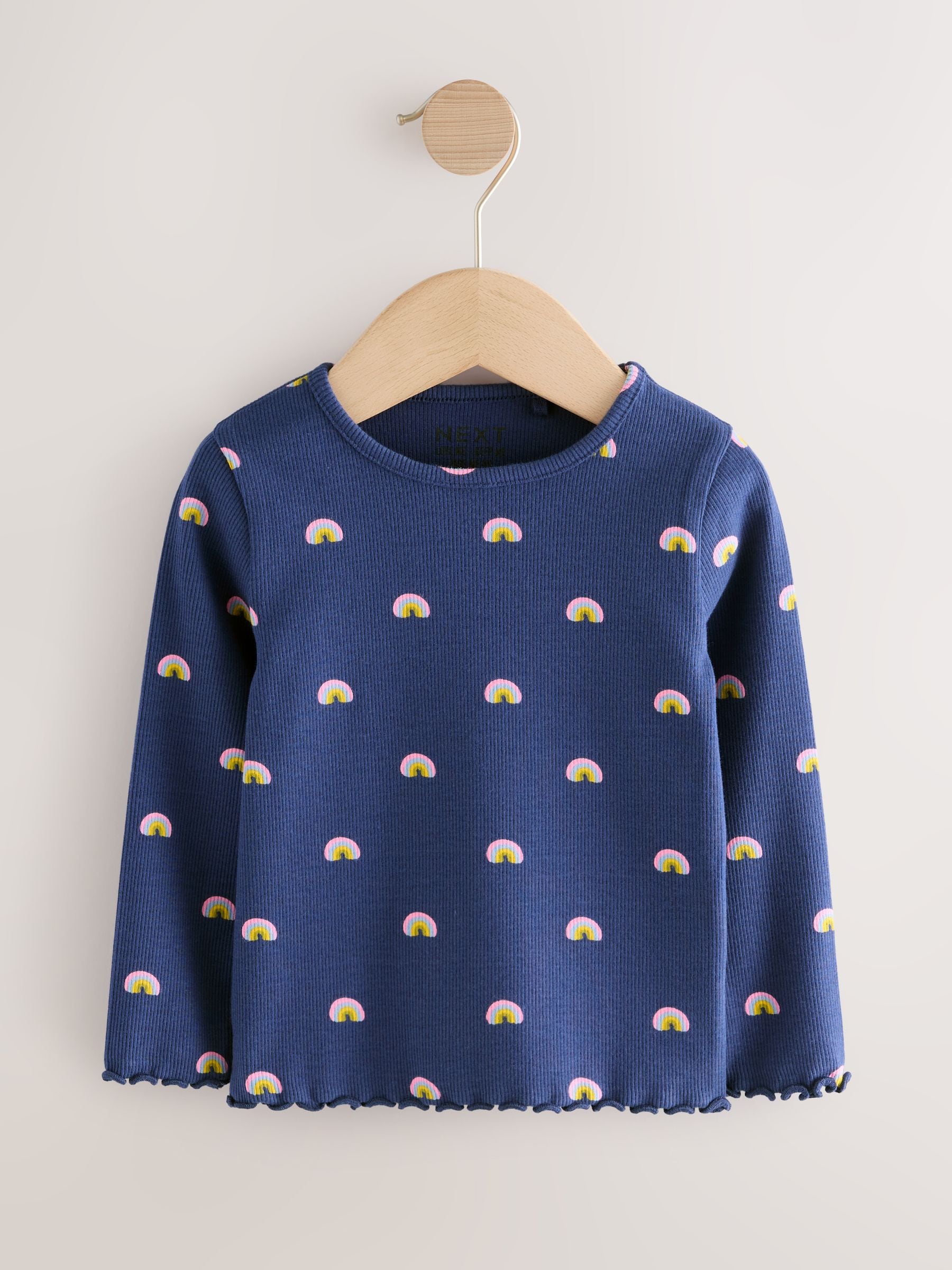 Buy Rainbow Spot Long Sleeve Rib Tops 5 Pack (3mths-7yrs) from