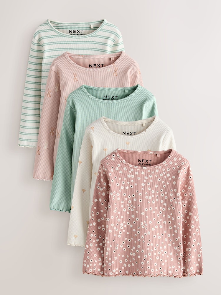 Neutral Long Sleeve Rib Tops 5 Pack (3mths-7yrs) - Image 1 of 12 Neutral Long Sleeve Rib Tops 5 Pack (3mths-7yrs) - Image 1 of 12