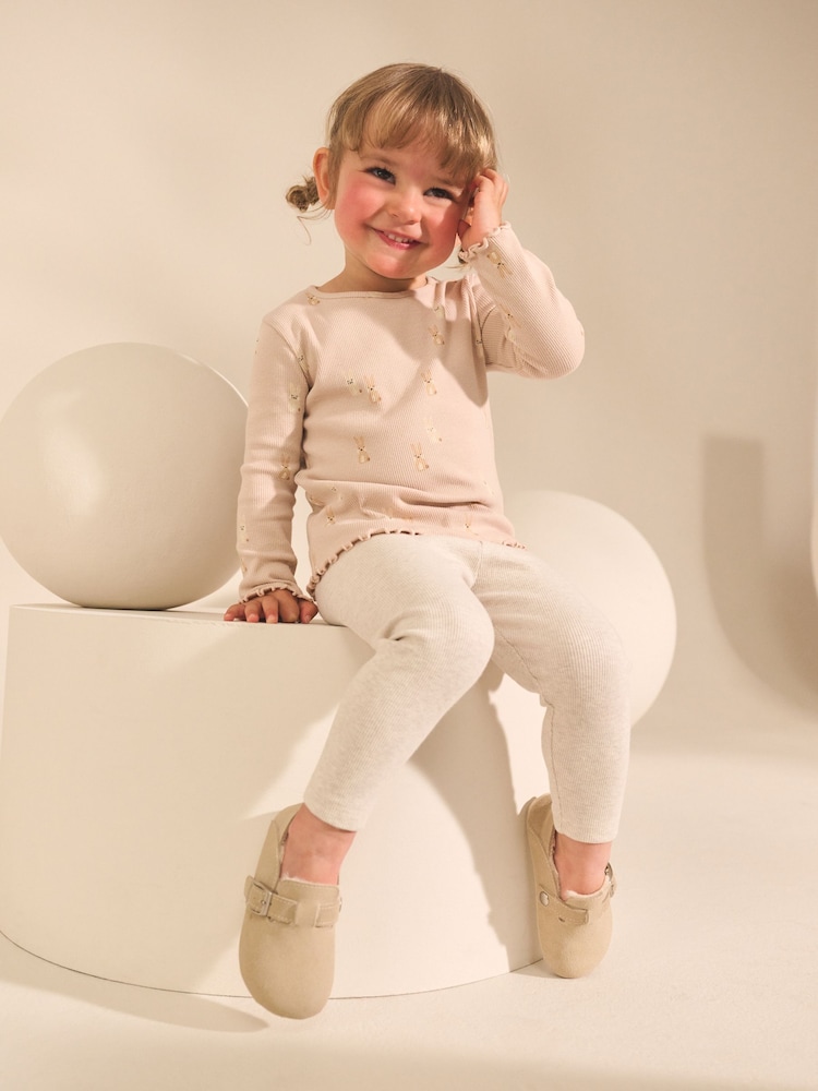 Neutral Long Sleeve Rib Tops 5 Pack (3mths-7yrs) - Image 2 of 7