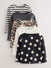 Black/White Long Sleeve Rib Tops 5 Pack (3mths-7yrs) - Image 1 of 13