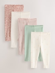Floral Ribbed Leggings 5 Pack (3mths-7yrs) - Image 1 of 9