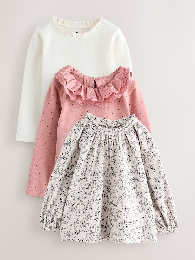 Pink/Neutral Long Sleeve Embroidered Tops (3mths-7yrs) - Image 1 of 12