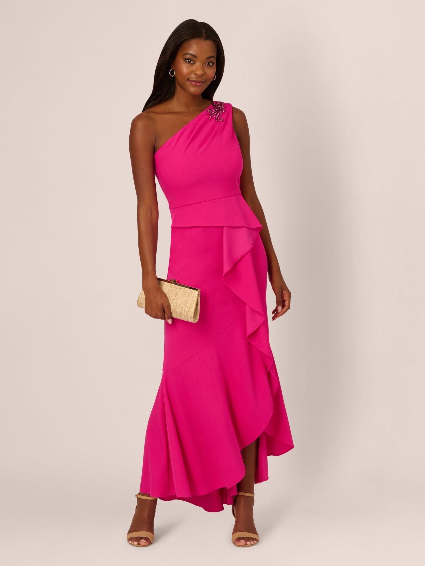 【海外限定】AdriannaPapell JL APドレスStudio Beaded Knit Cre Buy Adrianna Papell Pink Studio Beaded Knit Crepe Gown from