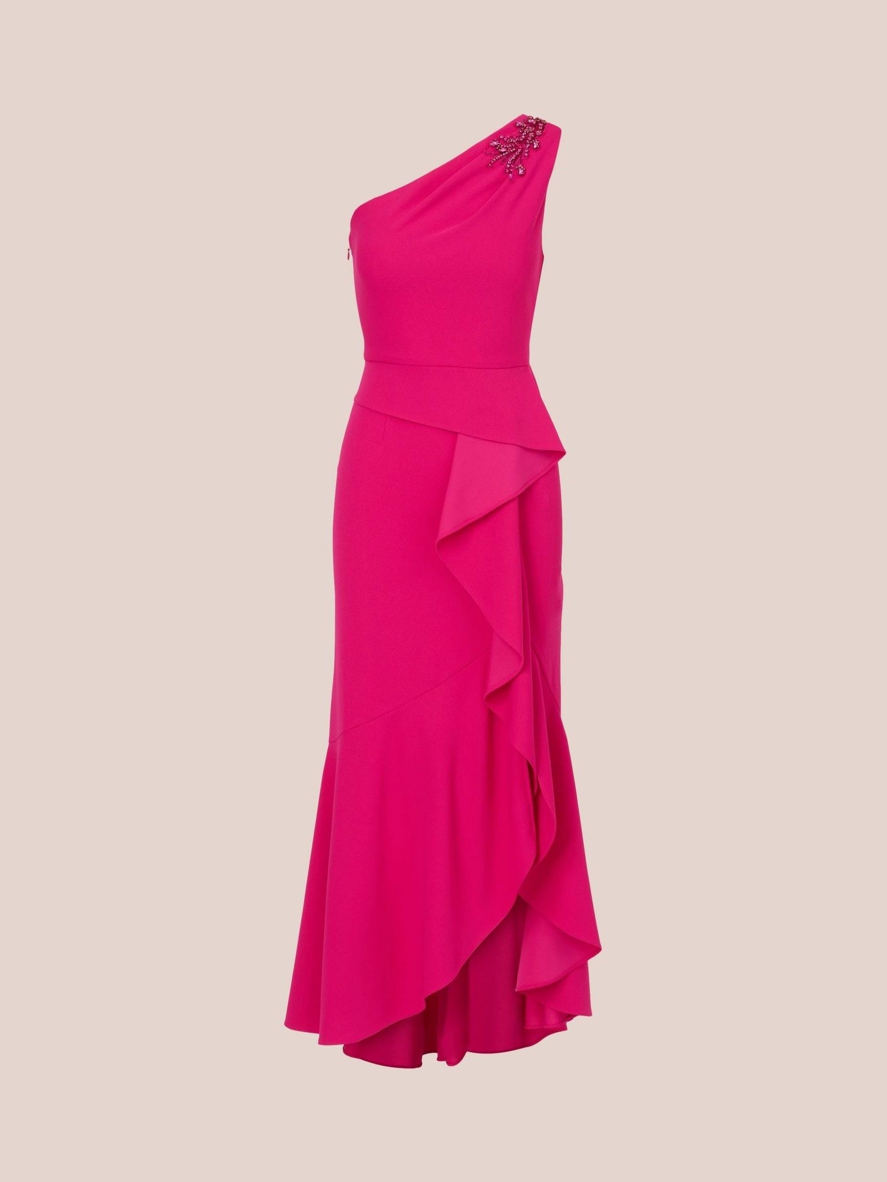 【海外限定】AdriannaPapell ドレス☆Pink Embellished Crepe Sh Buy Adrianna Papell Pink Studio Beaded Knit Crepe Gown from
