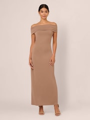 Adrianna Papell Natural Off Shoulder Long Dress - Image 1 of 7