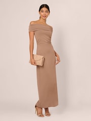 Adrianna Papell Natural Off Shoulder Long Dress - Image 3 of 7