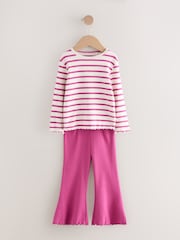 Navy/Pink Top and Flared Leggings Set 3 Pack (3mths-7yrs) - Image 5 of 11