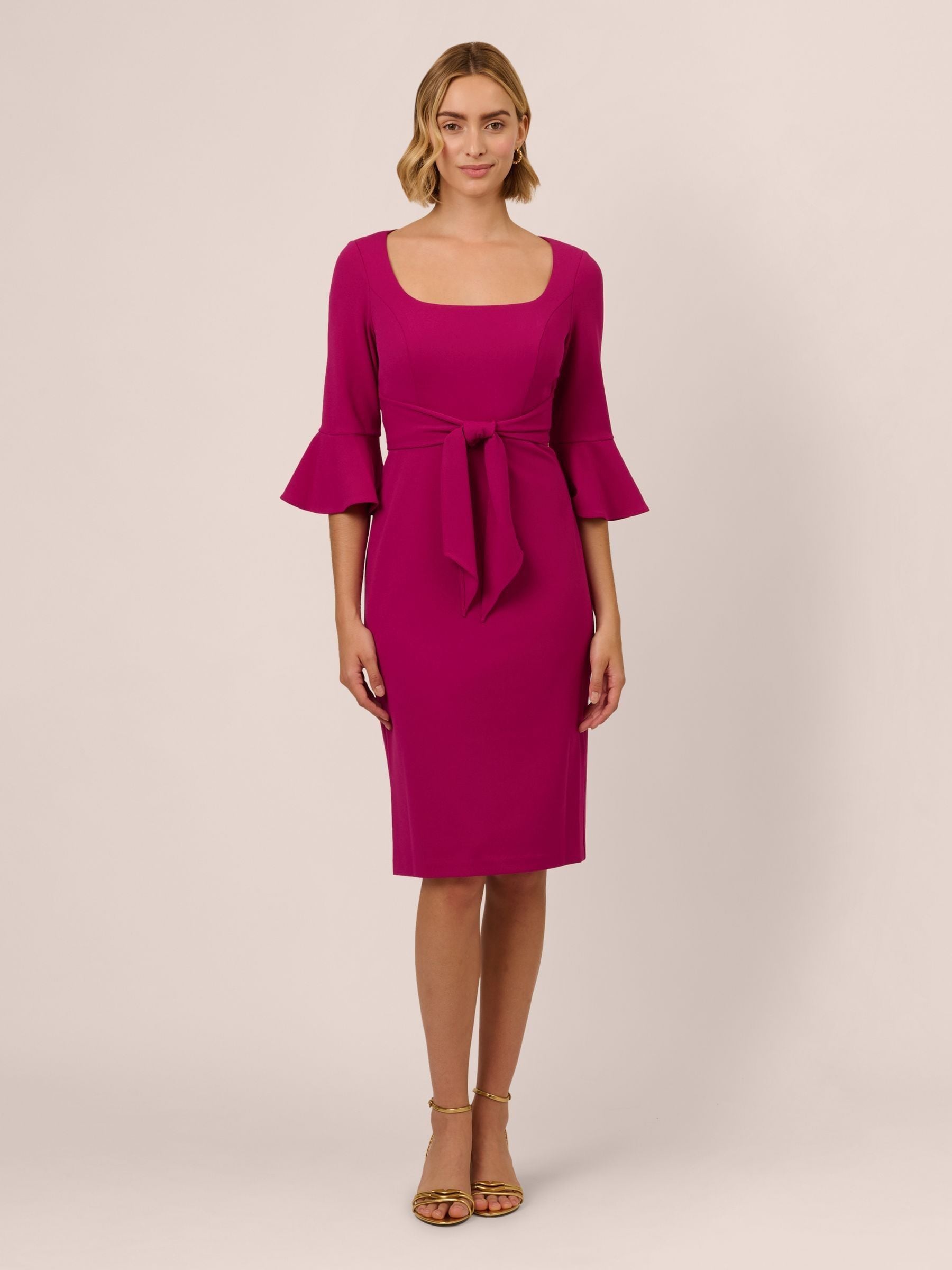 Adrianna Papell Pink Bell Sleeve Tie Front Dress