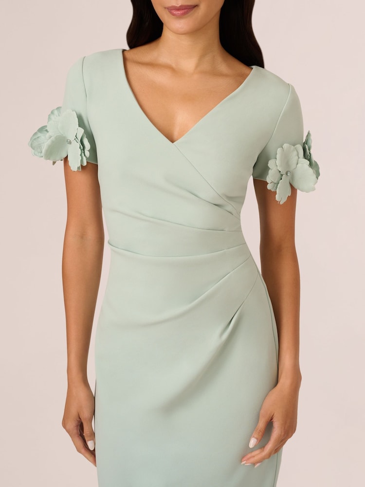 Adrianna Papell Green Knit Crepe Short Dress - Image 3 of 7