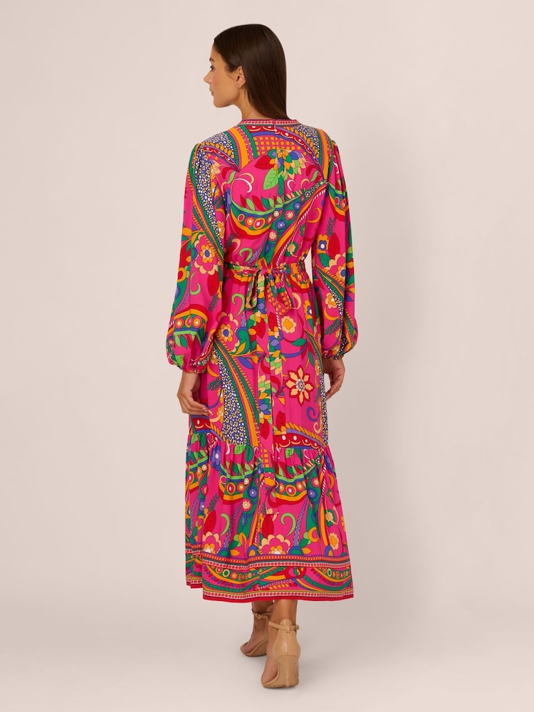 Adrianna By Adrianna Papell Pink Printed Midi Flounce Dress - Image 2 of 7
