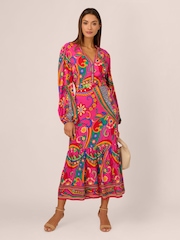 Adrianna By Adrianna Papell Pink Printed Midi Flounce Dress - Image 3 of 7