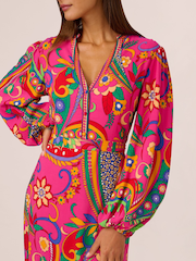 Adrianna By Adrianna Papell Pink Printed Midi Flounce Dress - Image 4 of 7