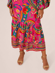 Adrianna By Adrianna Papell Pink Printed Midi Flounce Dress - Image 5 of 7