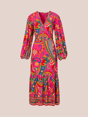 Adrianna By Adrianna Papell Pink Printed Midi Flounce Dress - Image 6 of 7