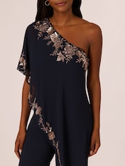 Adrianna Papell Blue One Shoulder Overlay Jumpsuit - Imagen 4 de 7