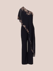 Adrianna Papell Blue One Shoulder Overlay Jumpsuit - Imagen 6 de 7