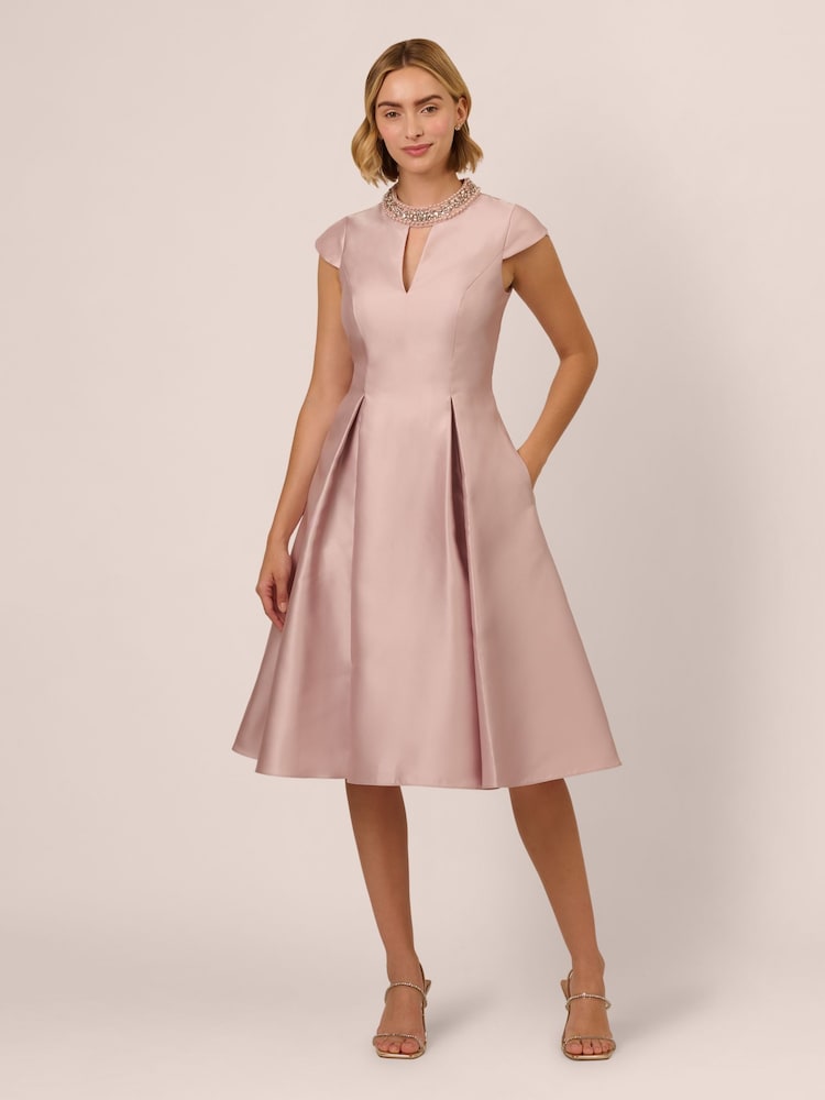 Adrianna Papell Natural Key Hole Mikado Midi Dress - Image 1 of 7