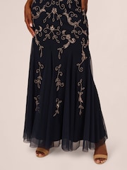 Adrianna Papell Blue Studio Bead Mesh Godet Long Dress - Image 5 of 7