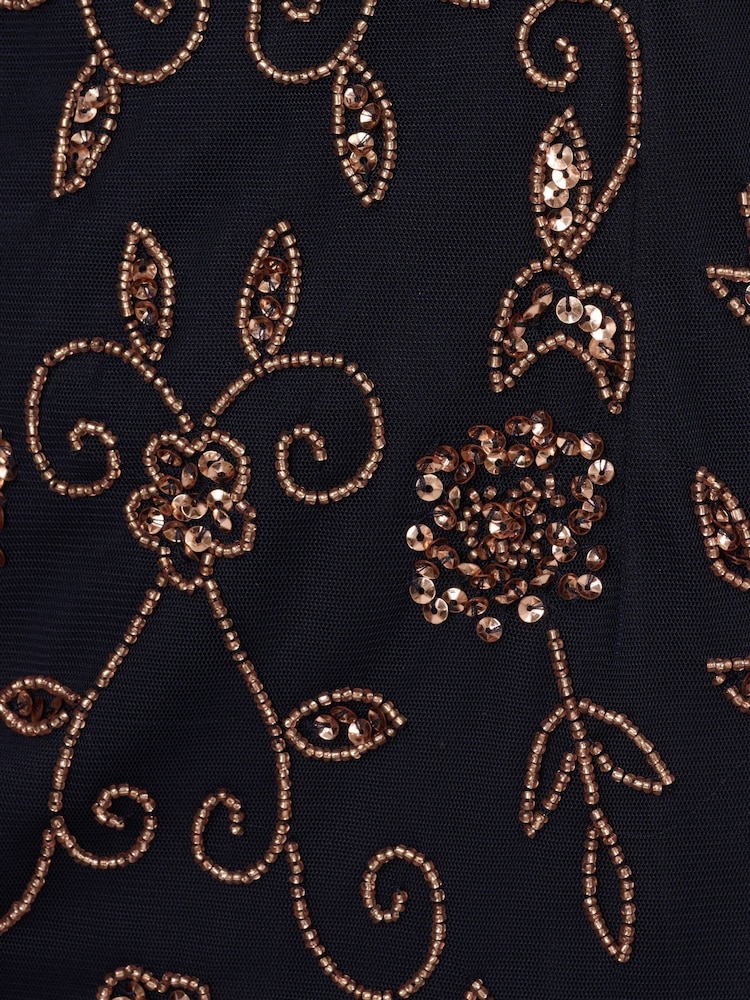 Adrianna Papell Blue Studio Bead Mesh Godet Long Dress - Image 7 of 7
