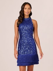Adrianna Papell Blue Beaded Fringe Dress - Image 1 of 6