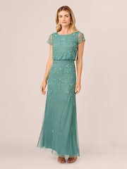 Adrianna Papell Green Studio Beaded Blouson Long Dress - Image 1 of 7