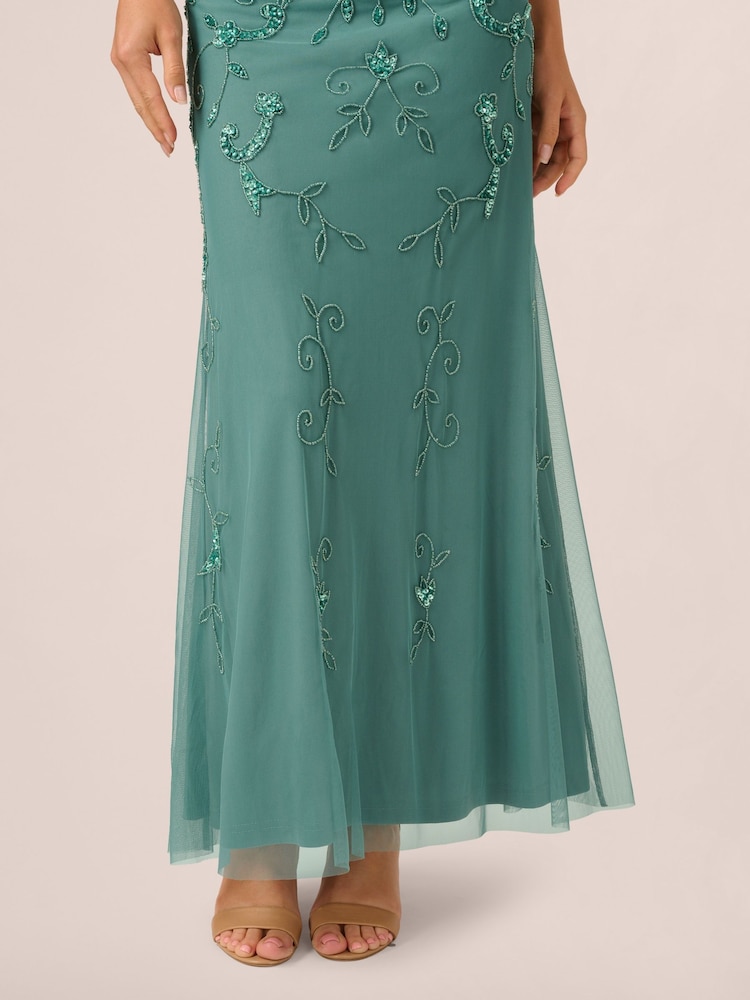 Bride Dresses Adrianna Papell Emerald Green Dress Sleeveless Bias Cut Foil  Cowl Gown In Dark Olive