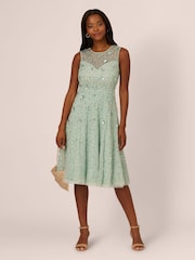 Adrianna Papell Green Illusion Beaded Mesh Dress - Image 3 of 7