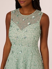 Adrianna Papell Green Illusion Beaded Mesh Dress - Image 4 of 7