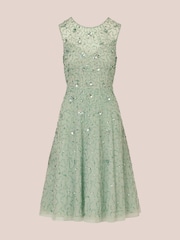 Adrianna Papell Green Illusion Beaded Mesh Dress - Image 6 of 7